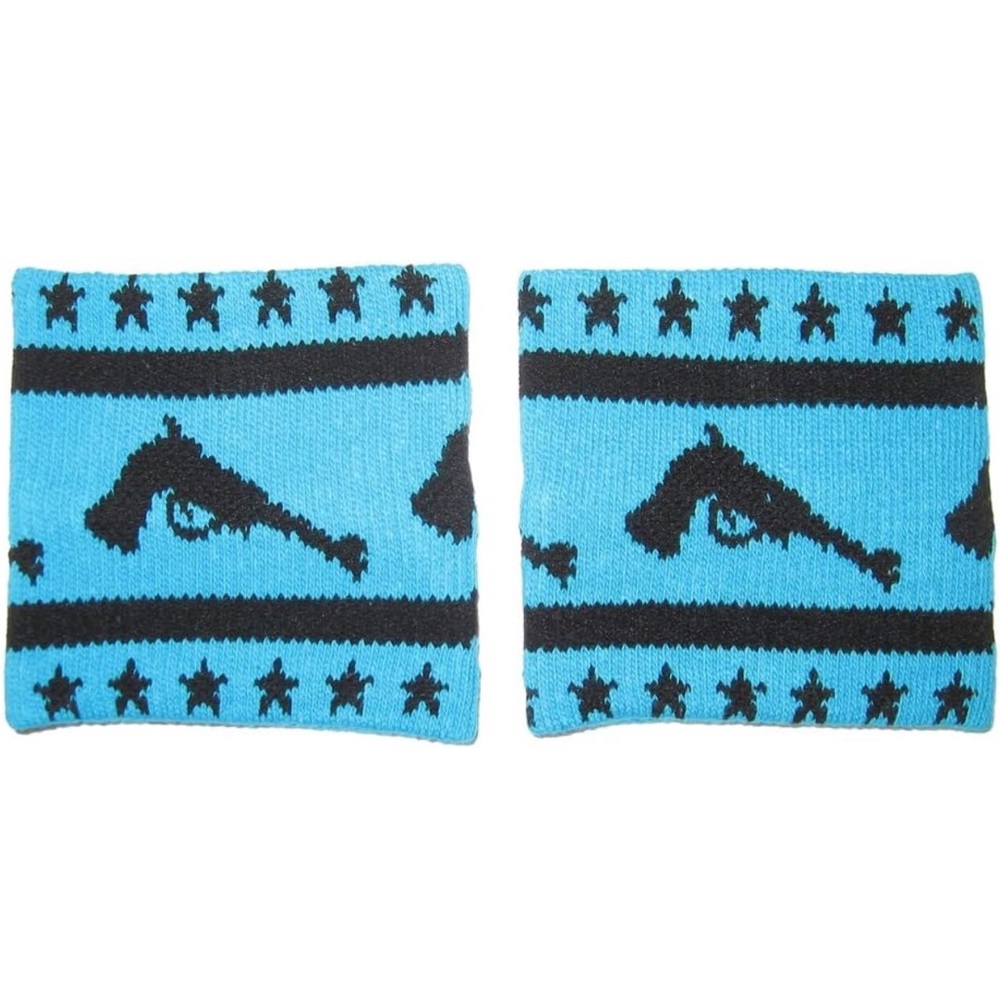 Knit Black Pistols & Stars on Turquoise Wrist Bands from Sourpuss Clothing